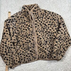 Fabletics Tahoe Teddy Jacket Leopard Print Fleece Snap Front Women's Size Large